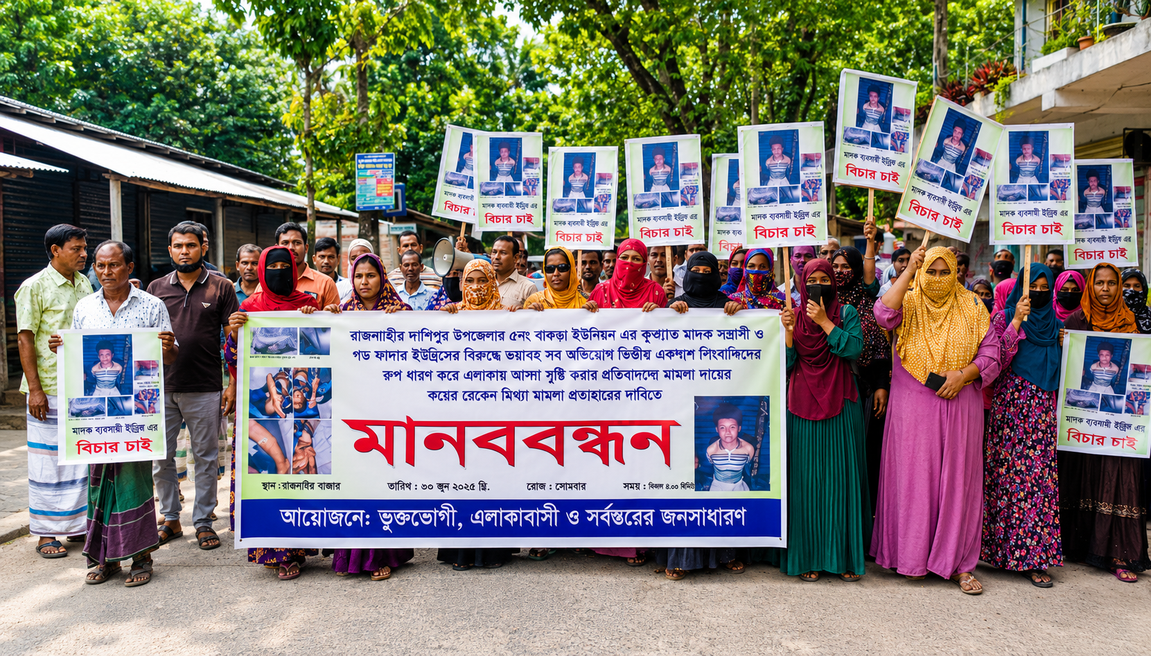রাজশাহীর দুর্গাপুরে মিথ্যা মামলা প্রত্যাহারের দাবিতে মানববন্ধন, নিরপেক্ষ তদন্তের আহ্বান
