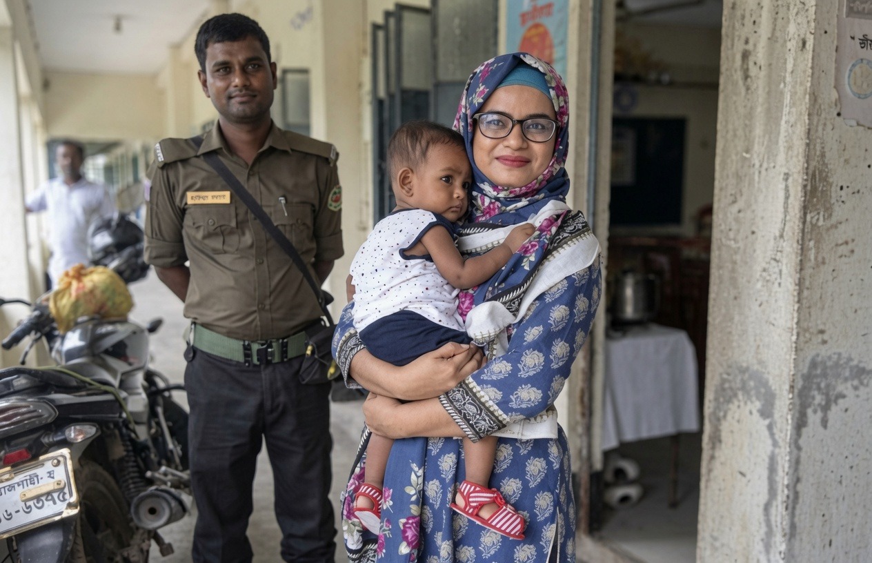 প্রশাসনিক প্রটোকলের ঊর্ধ্বে মানবতা: পরীক্ষার হলে মায়ের শিশুকে কোলে নিলেন ইউএনও