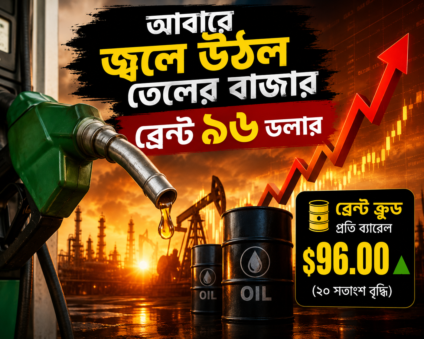 আবারে জ্বলে উঠল তেলের বাজার, ব্রেন্ট ৯৬ ডলার