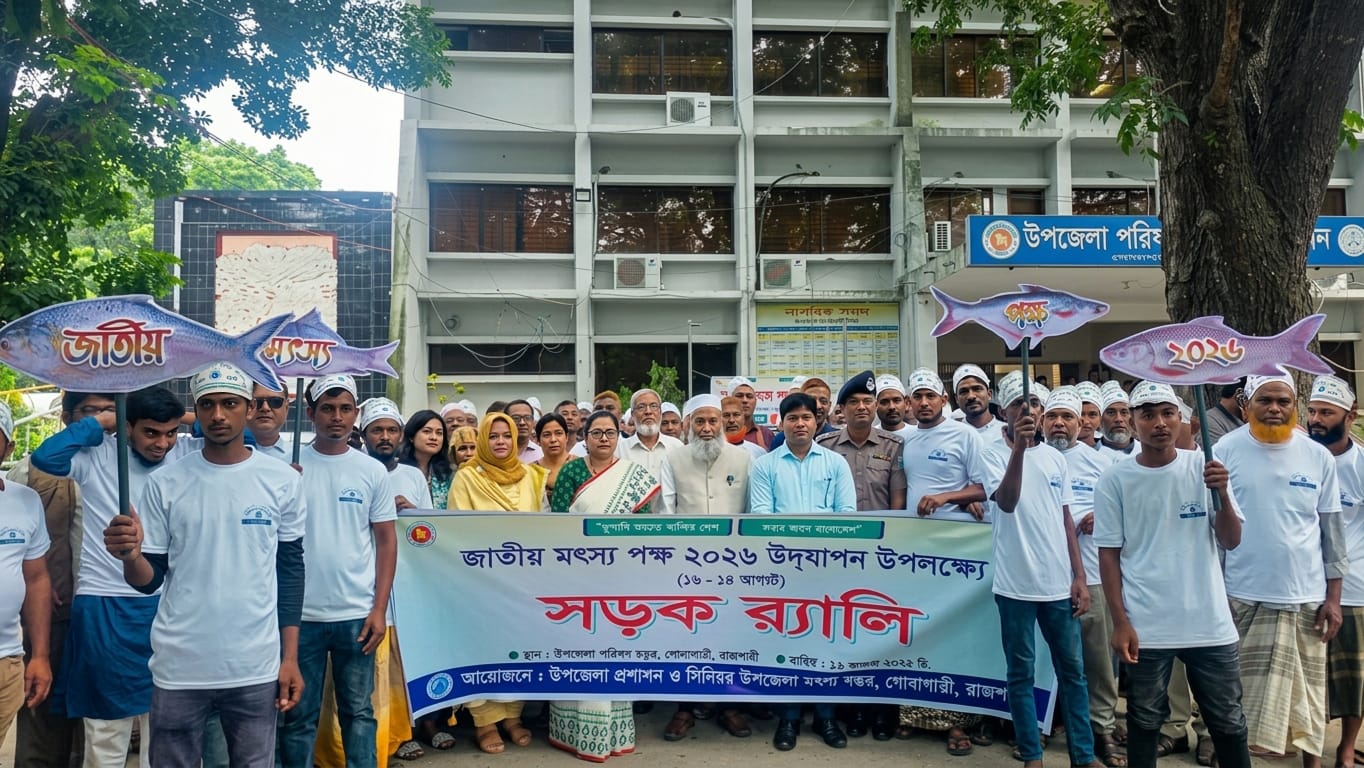 গোদাগাড়ীতে জাতীয় মৎস্য পক্ষের উদ্বোধন, র‍্যালি ও পোনা মাছ অবমুক্ত